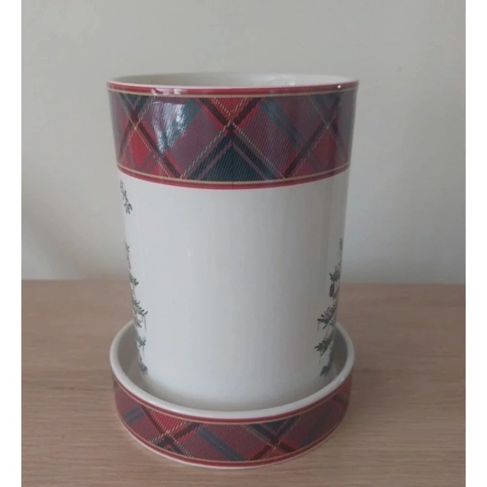 Spode Christmas Tree Tartan Wine Chiller & Coaster Bottle Cooler Set Gift Boxed